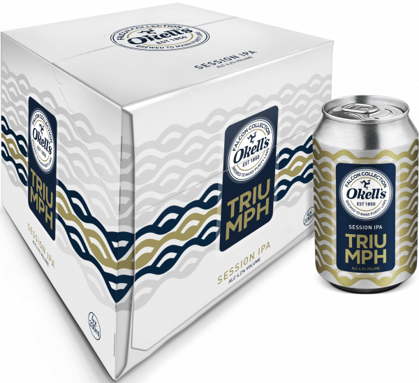 A box of Okell’s Triumph Session IPA